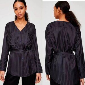 Wilfred Aritzia Zelie  Satin Stripe Black Button Down Blouse Long Sleeve XXS